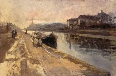 Plebeus ao longo do canal Naviglio