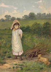 ペットの犬と薪を集める少女（クロモリト）