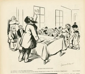 エマニュエル・バルセ（1870-1940）のイラスト（Le Rire, 09/05/08） - 市町村選挙 - 選挙, 政治集会, 会議, 選挙集会, 市町村選挙