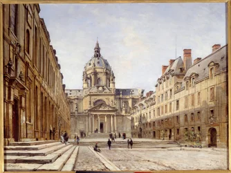 パリの旧ソルボンヌ大学の中庭。エマニュエル・ランシエ（1835-1893）の絵