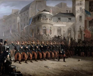 1855年12月、ハノーバーパビリオンの前にあるクリミア半島の大通りからイタリアへの軍の帰還