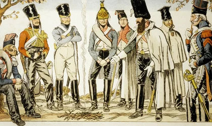 1810年フランス軍（左から）馬上騎手ランシエ、馬上騎手デュトラン、ドラゴン