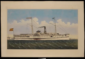 S.S.ヴィラ・クララとニューヨークの眺め（リトグラフ、カラー）
