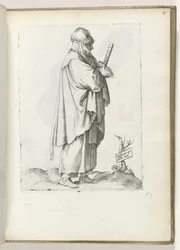 スペインの田舎の女性 (オブジェクトのタイトル) Vrouw naar rechts, gekleed in Spaanse kleding ca. 1550 私たちの時代のさまざまな国の態度（シリーズタイトル）