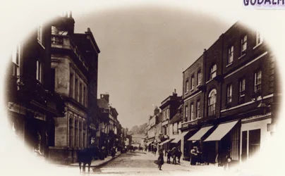 Godalming High Street、サリー、1900年頃（セピア写真）