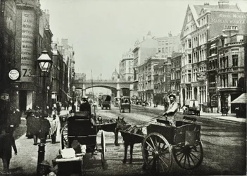 ホルボーン高架橋、ファリンドンストリート、北向き、ロンドン市、1890