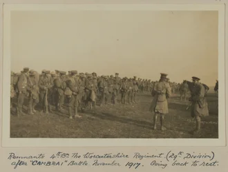 残党4日。 Bn 1917年11月の「カンブライ」バトル後のウスターシャー連隊（第29師団）。