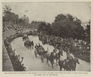 ハンガリーへの祝祭、国王陛下、ザパリー伯爵、国会議員、宮殿へ向かう途中