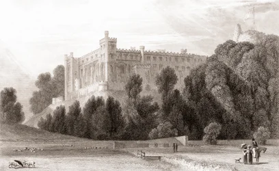 19th century view of Arundel Castle, Arundel, West Sussex, England. From Churton