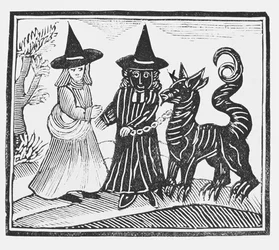 黒い魔女と悪魔の動物の魔女、esotericaのchapbooksのコレクションのイラスト