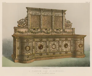 ロンドンのWカルデコット氏による彫刻が施されたオークのサイドボード