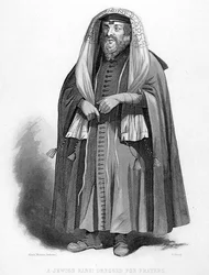 A. Fullarton & Co.発行の「World Religion」に掲載されているR.Youngの彫刻による「A Jewish Rabbi dresses for Prayers」。(エングレーヴィング)