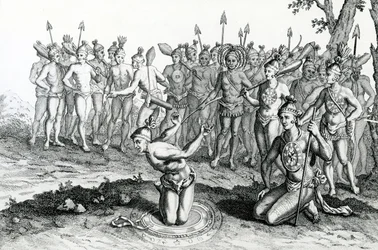 フロリダの王が戦いに赴く前に魔術師に相談する、ムーアの『航海と旅行』からの挿絵、1778