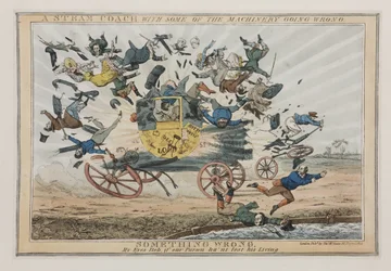 機械の一部が間違っている蒸気コーチ、c.1825