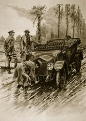 将校車のエンジンを始動させた女性陸軍補助隊の運転手、1914〜19年