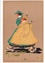 コミックとユーモラスな姿勢の2人のゴルファーの版画、1920年頃