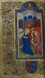 追加。 65100、f.27v受胎告知、カトリーヌ・ド・ヴァロワの時間、1420-22年頃（ベラム）