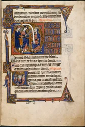 MS 48985 f.29r、Caiaphas の前のイエス、Salvin Hours を追加