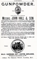 ジョン・ホール・アンド・サン社の火薬の広告（リトグラフ版