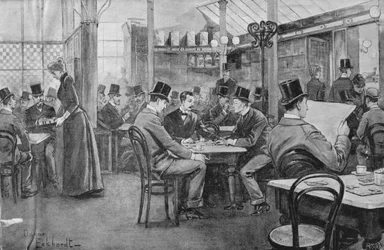 1893年のメッカコーヒーハウスでの昼食後、ロンドンコーヒーハウスの過去と現在