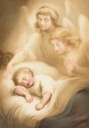 眠っている子供を見守る天使たち（クロモリソ）