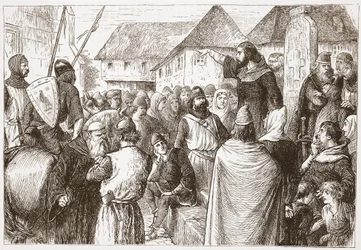 ブレシアのアーノルドの説教、ジェームス・エイトケン・ワイリー（1808-1890）によるパブのプロテスタンティズムの歴史からのイラスト。 1878