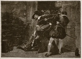 ガイ・フォークスの逮捕、カッセルズ・イラストレイテッド・イングランド・オブ・イングランドのイラスト（セピア写真）
