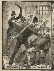 刺す試み - リバプール、「Illustrated Police News」より、1884 年 9 月 27 日 (彫刻)