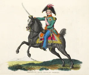 ベルナドット、スウェーデン皇太子、パブ。 1816年、ウィリアムマッドフォード作「ワーテルローの戦いの歴史的記述」からの挿絵