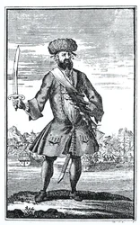 1724年に発行されたチャールズジョンソン船長による最も悪名高い海賊の強盗と殺人の一般的な歴史からの黒ひげ海賊