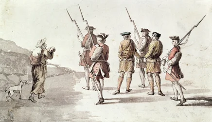 反逆者の捕獲、サイモン・フレイザー、ロバット卿 (1667?-1747) (紙に水彩)