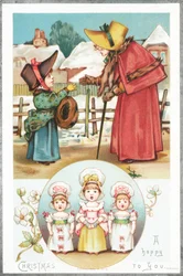 クリスマスの挨拶と歌う女の子、クリスマスカード