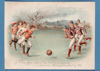 サッカーの試合のクリスマスのポストカード、1892