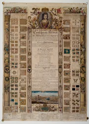 ブレナムの戦い、1704年の後にフランス人からキャプチャされた基準を示す記念チャート（色付きの線の彫刻）