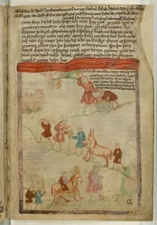 コットンクラウディウスB. IV f.38、創世記。 「古英語の六書」（ベラム）からの旅の物語