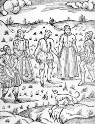 ドラマーと共に踊る、ドームからすべての男性に警告するスティーブン・ベイトマンの判決、1581年