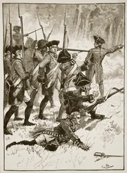 1755年、インドの待ち伏せでのブラドック将軍の敗北、カッセルズイラストレイテッドイングランドオブイングランドのイラスト（セピア写真）