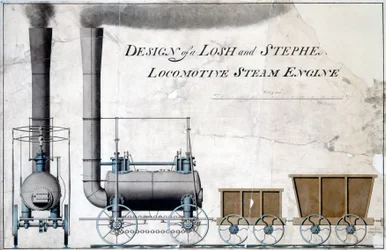 ロッシュとステファンソンの機関車の設計 1826年頃 （紙にペンとインクとウォッシュ