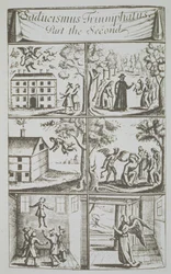 19世紀後半に出版されたマジックの歴史で使用された、ジョセフグランビル、ロンドン1681年のサダムジスムストライアンファタスパートIIのイラストのコピー、悪魔の多様な症状