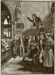 アイルランドの選挙会議、1825年、イングランドのカッセルズイラストレイテッドヒストリーからのイラスト（セピア写真）