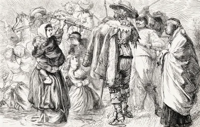1641年のアイルランドの反乱、1865年、アイルランドのカトリック教徒によって溺死した英語のプロテスタント（木版画）