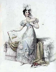 イブニング・ドレス、「アッカーマンの芸術のリポジトリ」のファッション・プレート（カラー・エングレーヴィング）