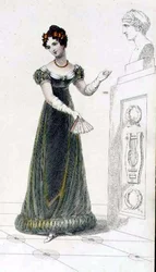 イブニング・ドレス、「アッカーマンの芸術のリポジトリ」のファッション・プレート（カラー・エングレーヴィング）