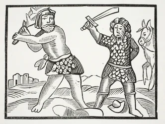 Ferragusは強力な軍隊を立ち上げ、パブのJohn Ashtonによる18世紀のChap-booksのイラストから、Acquitainの街を包囲しました。 1882