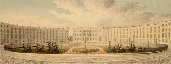 フィンズベリー・サーカス 北側のロンドン・インスティテューション方面 1820年頃（紙に水彩画）