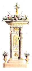 1822年に出版されたアッカーマンの「芸術、文学、商業、製造、ファッション、政治のリポジトリ」のプレート125「フラワースタンド」（カラーリトグラフ）