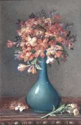 青い花瓶の花 1870年頃 （水彩・紙）
