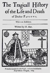 クリストファーマークリン作「ファウストス博士の生と死のトラギコールの歴史」の口絵、1616年