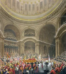 アーサーウェルズリーの葬儀（1769-1852）セントポールズ大聖堂のウェリントン公爵、J。トムソンとEJパリスによって彫刻された、1852年