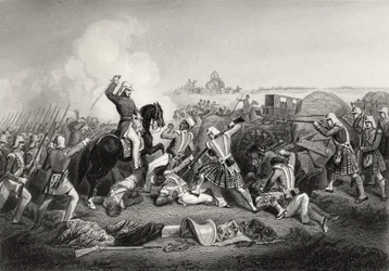 1858年に発行された「インディアン反乱の歴史」からの1857年のフッティポアでのハブロック将軍のナナサヒブへの攻撃